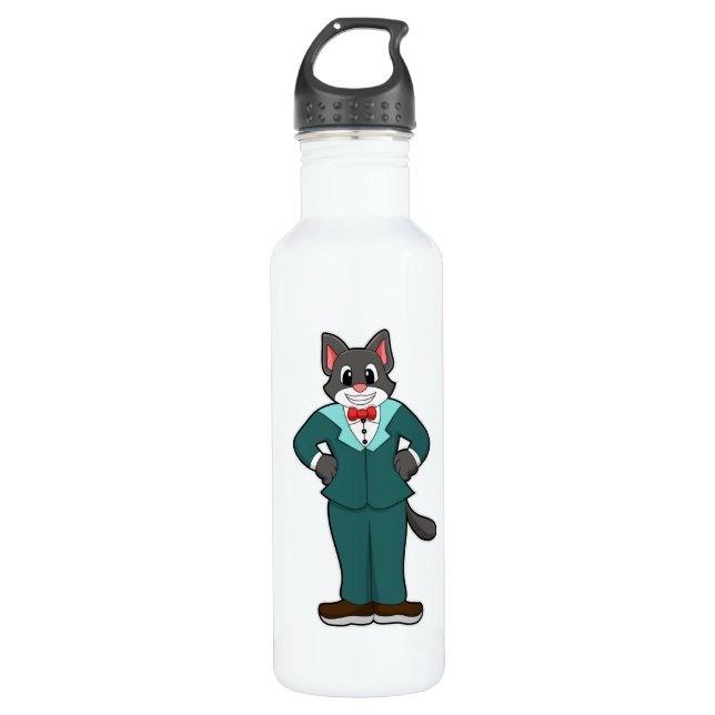 Bouteille D'eau Chat en forme de chambre avec costume et ruban (Devant)