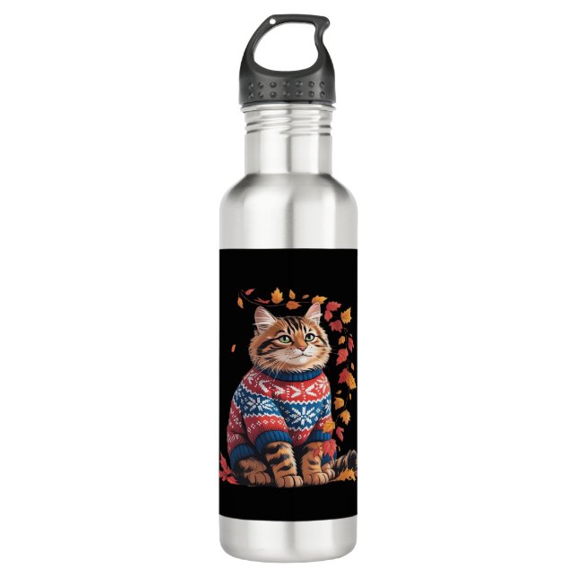 Bouteille D'eau Chat Leaf Automne Bonjour Automne Funny Chat Kitte (Devant)