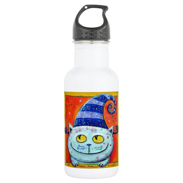 Bouteille D'eau Chat magique avec le casquette féerique (Devant)