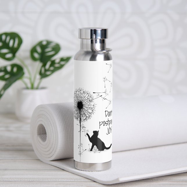 Bouteille D'eau Chat noir avec Dandelion et citation (Yoga)