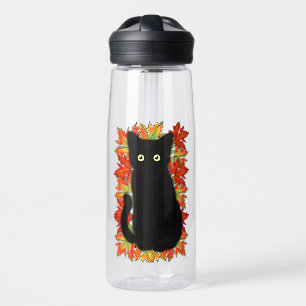 Bouteille D'eau Chat noir, Feuilles d'automne motif, Halloween amu