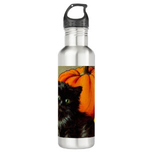 Bouteille D'eau Chat noir vintage d'Halloween et Citrouilles