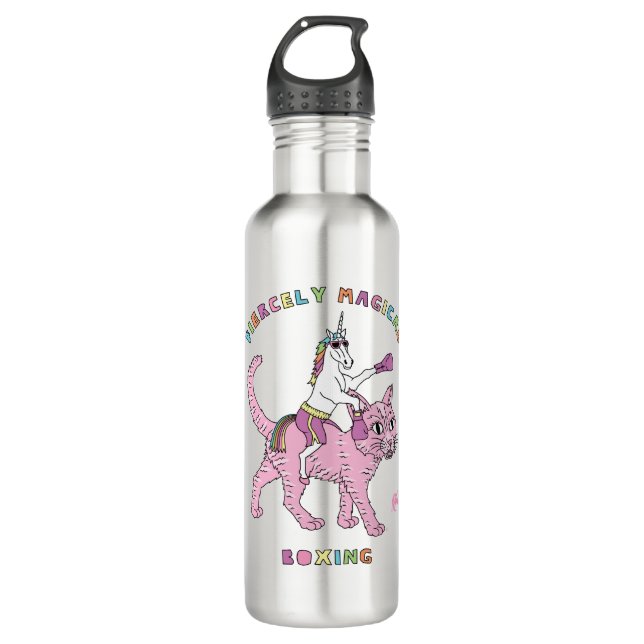 Bouteille D'eau Chat violemment magique d'équitation de licorne de (Devant)