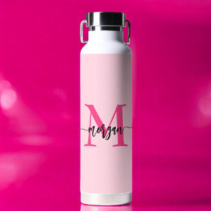 Bouteille D'eau Chaud rose moderne Script Girl Monogramme Nom