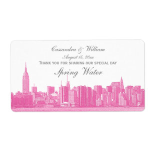 Bouteille d'eau chaude rose NYC large Skyline Etch