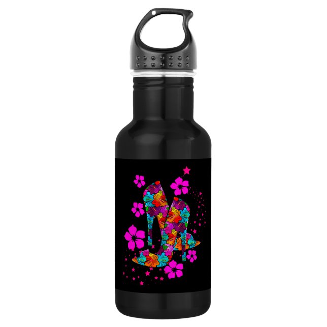 Bouteille D'eau Chaussures haute talon été Fleurs roses chaudes (Devant)