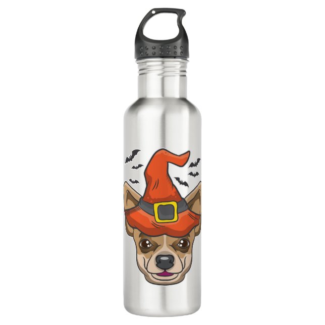 Bouteille D'eau Chemise Halloween sorcière Chihuahua costume cadea (Devant)