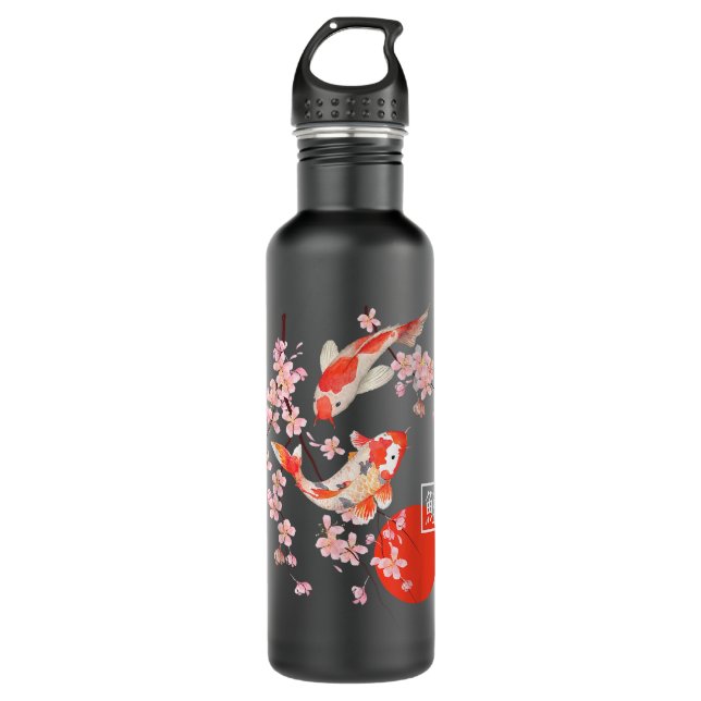 Bouteille D'eau Cherry Blossom Koi Carp Fish Japanese Sakura Graph (Devant)