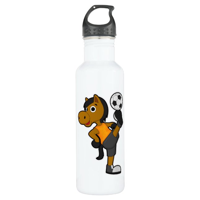 Bouteille D'eau Cheval comme joueur de football avec balle de foot (Devant)