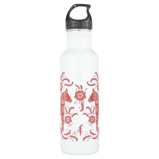 Bouteille D'eau Cheval de Dala suédois Rouge et blanc (Devant)