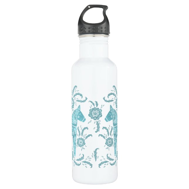 Bouteille D'eau Cheval de Dala suédois Turquoise vert et blanc (Devant)