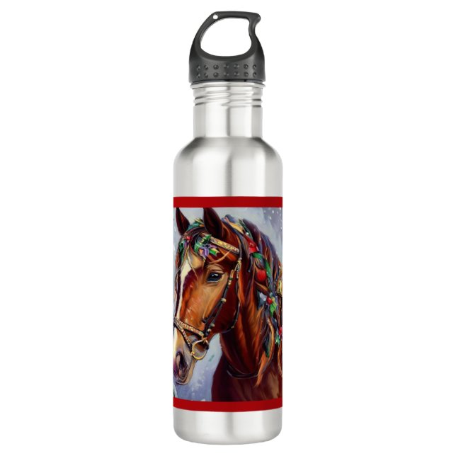 Bouteille D'eau Cheval de Noël 2 (Devant)