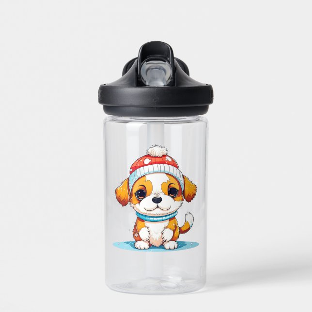 Bouteille D'eau Chibi Kawaii Caricature Chien Chien Chien Chien Ch (Avant)