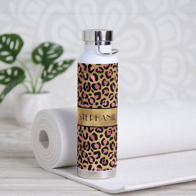 Bouteille D'eau Chic Black Rose Gold Empreinte de léopard Personna (Yoga)
