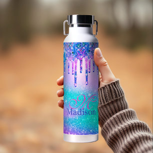 Bouteille D'eau Chic bleu violet ombre parties scintillant gouttes
