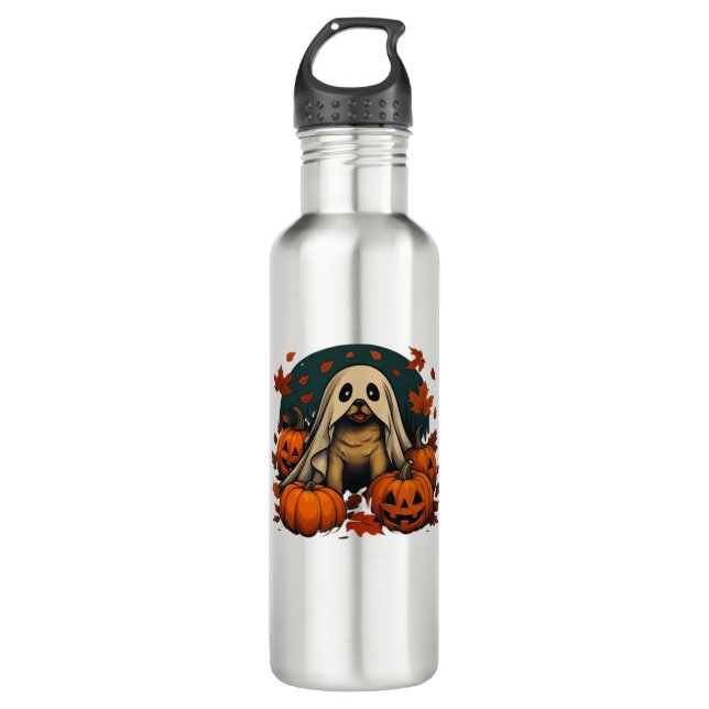 Bouteille D'eau Chic chien Carlin avec Citrouille Automne Hallowee (Devant)