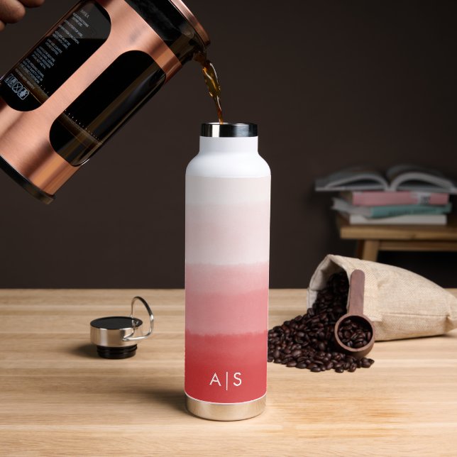 Bouteille D'eau Chic monogramme aquarelle corail dépoli rouge Ombr (Gym)