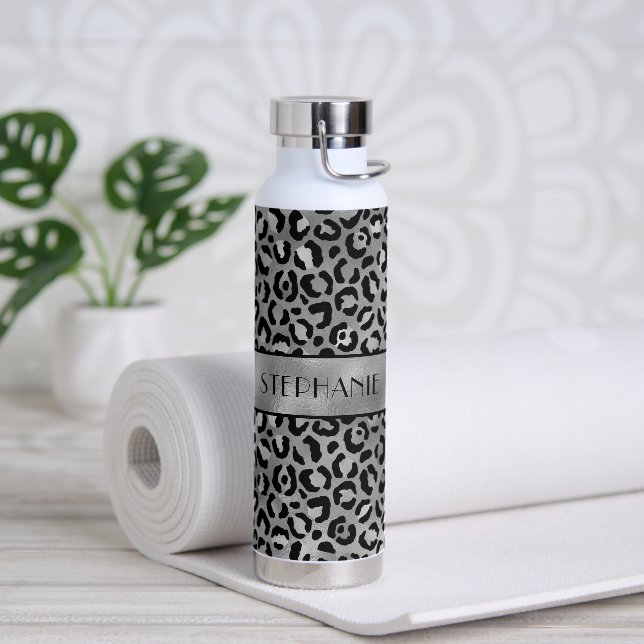 Bouteille D'eau Chic noir gris argent Empreinte de léopard personn (Yoga)