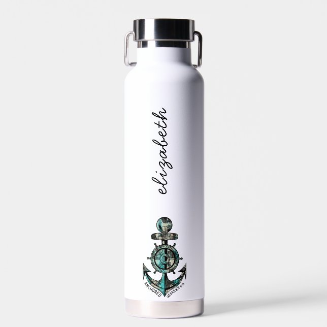 Bouteille D'eau Chic Nommé Noir & Bleu Religieux Image Nautique (Avant)