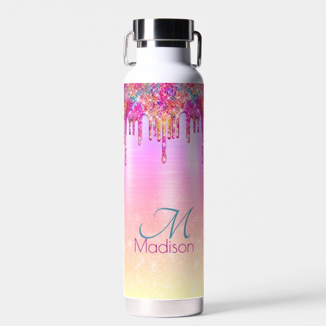 Bouteille D'eau Chic violet orange ombre parties scintillant goutt (Avant)