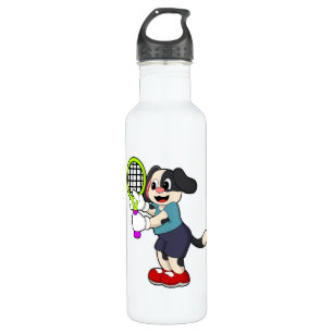 Bouteille D'eau Chien au tennis avec raquette de tennis