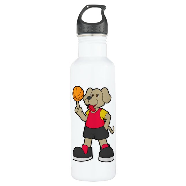 Bouteille D'eau Chien comme joueur de basket-ball avec basket-ball (Devant)