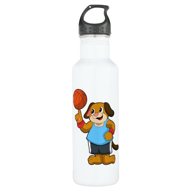 Bouteille D'eau Chien comme joueur de basket-ball avec basket-ball (Devant)