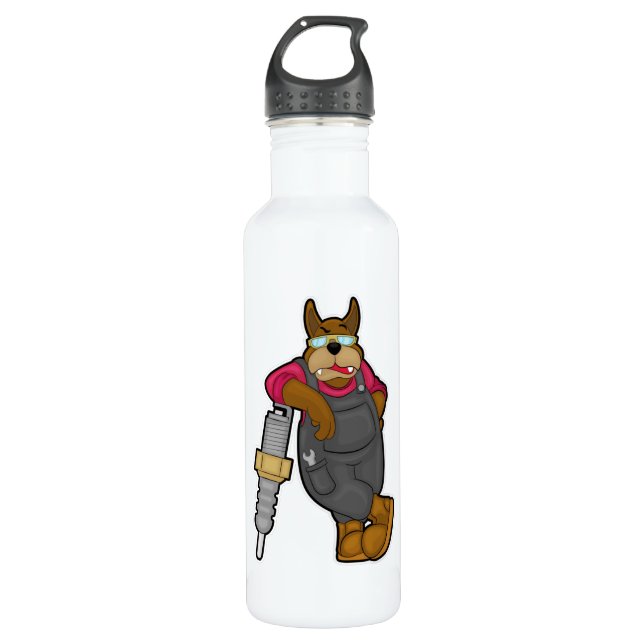 Bouteille D'eau Chien comme mécanicien avec bougie (Devant)