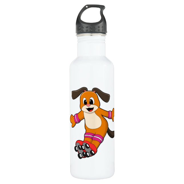 Bouteille D'eau Chien comme Patineur avec Patins en ligne (Devant)