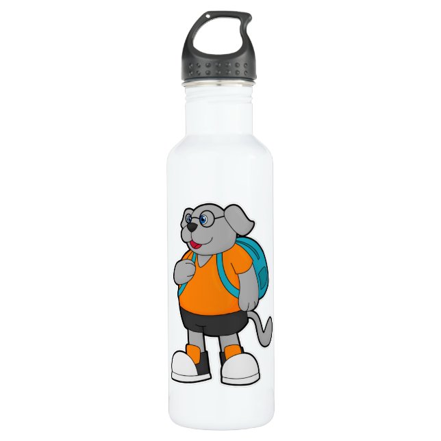 Bouteille D'eau Chien comme randonneur avec sac à dos (Devant)