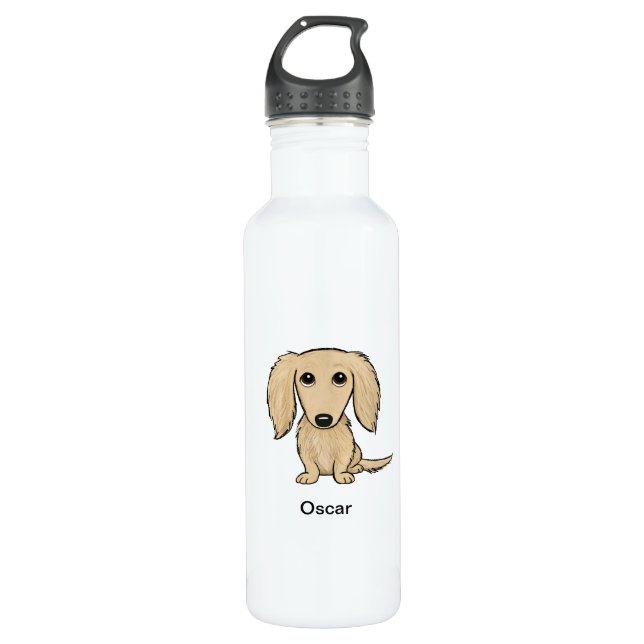 Bouteille D'eau Chien crème à cheveux longs de teckel personnalisé (Devant)