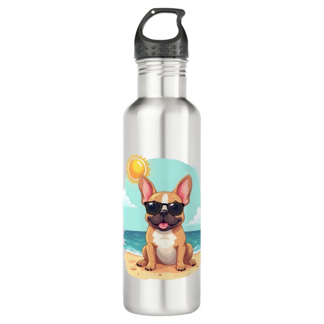 Bouteille D'eau Chien de taureaux français en vacances (Devant)