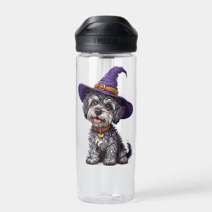 Bouteille D'eau Chien heureux portant un chapeau de sorcière