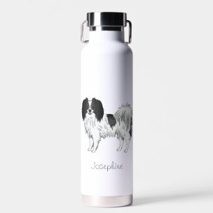 Bouteille D'eau Chien Phalène Noir Et Blanc Avec Nom Personnalisé