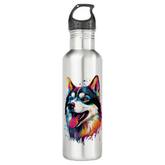 Bouteille D'eau Chien sibérien Husky coloré dans le style PopArt