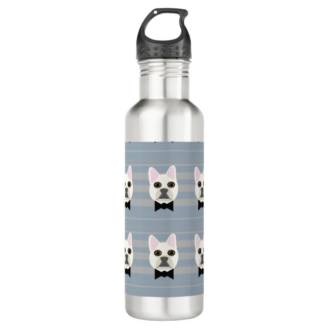 Bouteille D'eau Chien-taureau français blanc, Grandes (Devant)