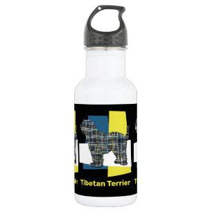 Bouteille D'eau Chien Tibétain Terrier Jaune & Grille Triangle Ble