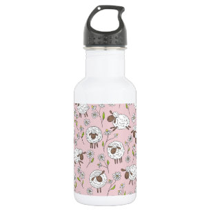 Bouteille D'eau Chiens de comptage sur coton bonbon rose