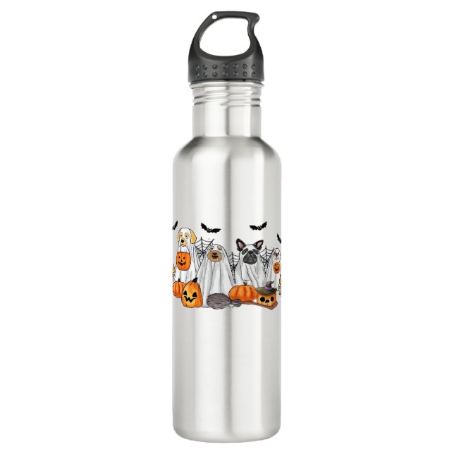 Bouteille D'eau Chiens en costumes fantômes Halloween T-shirt clas (Devant)