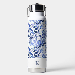 Bouteille D'eau Chinoiserie Oiseau Bleu Monogramme