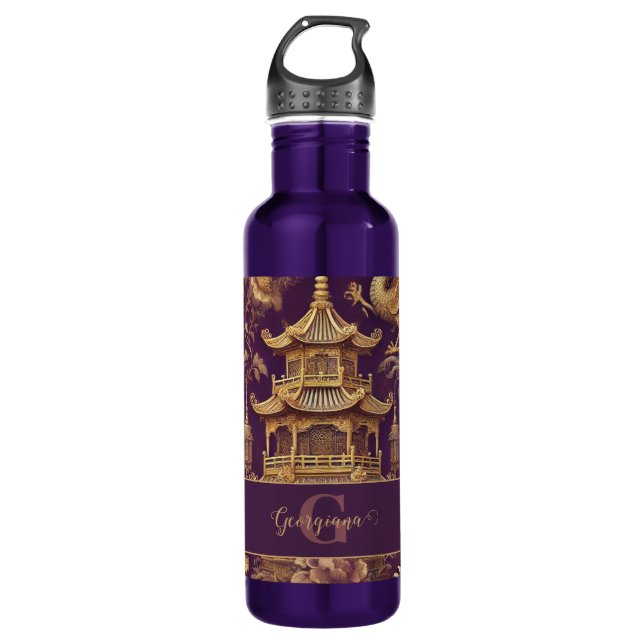 Bouteille D'eau Chinoiserie Victorienne Personalisée Purple & Gold (Devant)