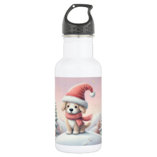 Bouteille D'eau Chiot de Noël mignon avec chapeau de Père Noël