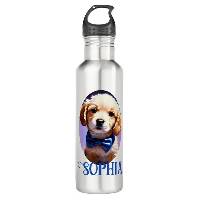 Bouteille D'eau Chiot souple adorable avec jolie Cravate de Bow bl (Devant)