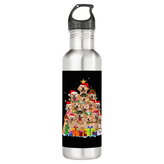 Bouteille D'eau Christmas Pajama Golden Retriever Tree Xmas Gift D (Devant)