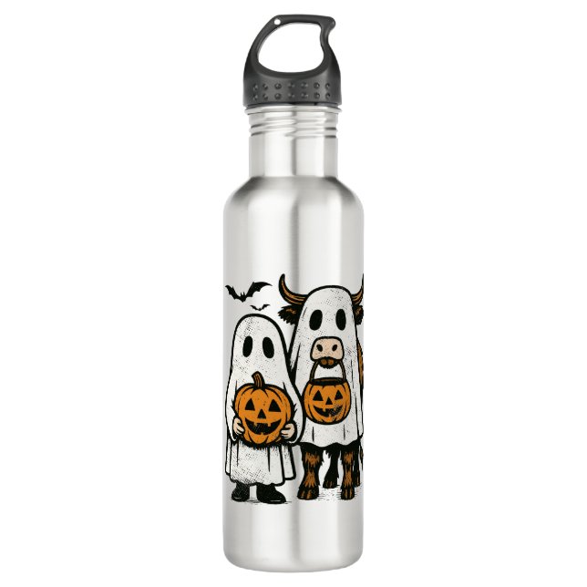 Bouteille D'eau Chute Cute Vache Highland Ghost Halloween (Devant)