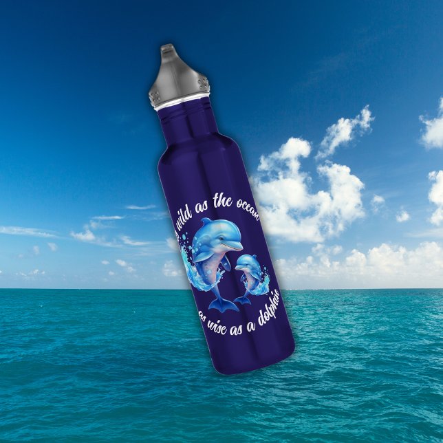 Bouteille D'eau Citation de dauphins d'aquarelle | (Créateur téléchargé)