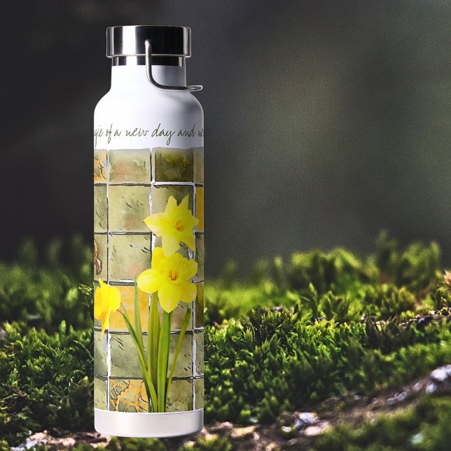 Bouteille D'eau Citation de jonquilles Jaunes du jour nouveau (Créateur téléchargé)
