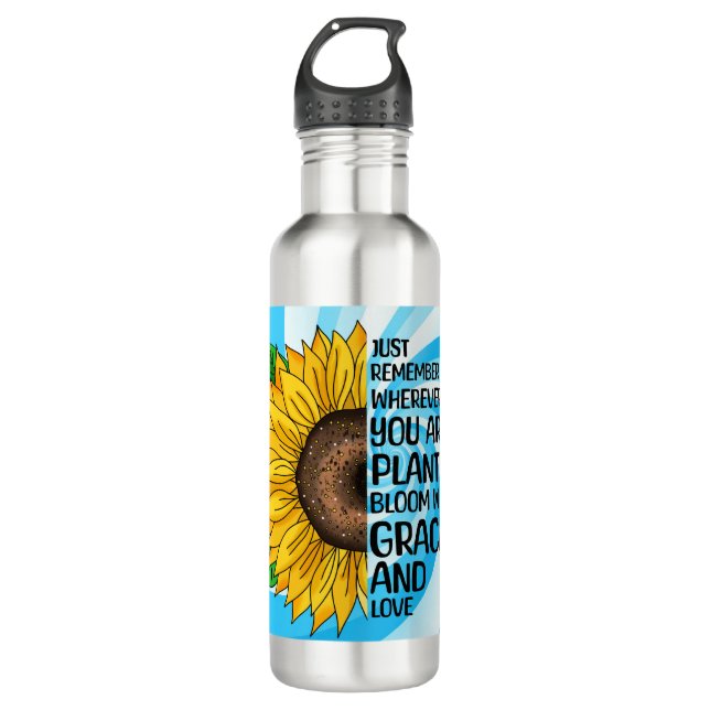 Bouteille D'eau Citation et tournesol tiré à la main (Devant)