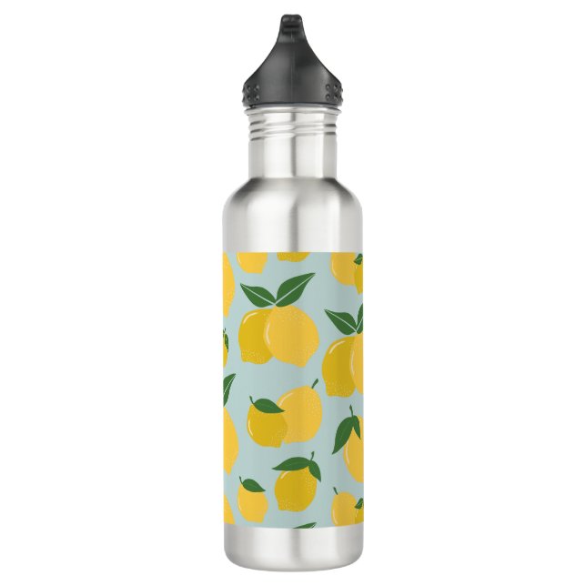 Bouteille D'eau Citron Motif Fruit Rétro Jaune Sur Vert (Droite)