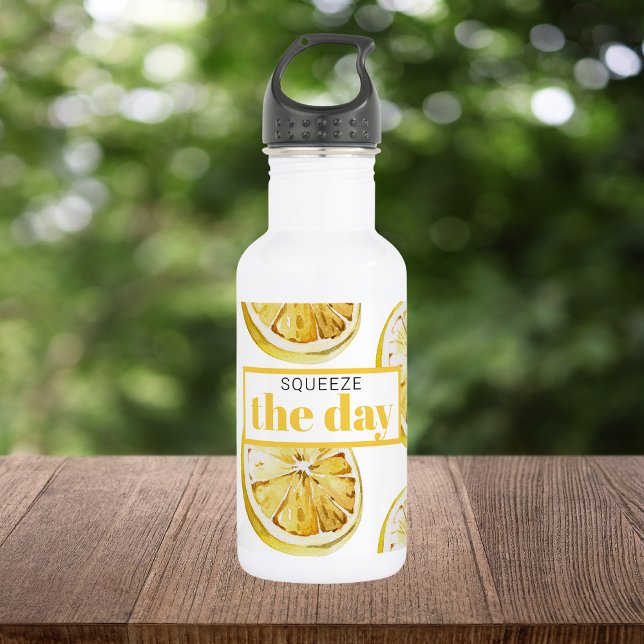 Bouteille D'eau Citrons Jaunes Modernes Motif & Squeeze La Journée (Créateur téléchargé)